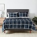 Amazon Basics 7 unità Set di biancheria da letto in microfibra leggera, Full/Queen, Azul marino, Motivo Scozzese