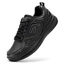 FitVille Men’s Slip Resistant Walking Shoes Wide Work Food Service Kitchen Shoes for Men Extra Wide Lightweight Nurse Sneakers Black-V1