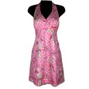 Lilly Pulitzer Prize Dress Sz 0 pink floral halter mini Stargazer cotton white