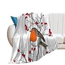 WOAFEY Mantas para Sofá De Franela Suave Y Acolchada - Manta Polar 100% Microfibra Extra Suave, Manta De Sofá, De Cama O De Sala De Estar Sparrow on Branch