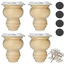 Btibpse 3 Inch Wooden Furniture Legs, Solid Wood Unpainted Replacement Furniture Legs, Cabinet Legs/Desk/Sofa/Bookcase Bun Feet, DIY Wooden Round Legs with Mounting Plate & Screws Set of 4