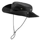 Faleto Outdoor Hut Buschhut Boonie Hat mit Kinnband Fischermütze Sonnenhut Sommerhut für Herren Damen, Schwarz, passt für Kopfumfang 60cm