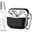 R-fun AirPods Pro Case Cover with Cleaner kit and 4 Pairs Replacement Ear Tips(XS/S/M/L), Full Protective Silicone for Apple AirPods Pro 2019 Charging Case - Black