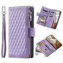 iPhone 14 Plus Phone Case Zipper Pocket Flip Shockproof Leather Folio Wallet Case with 6 Card Holder Slots Stand Silicone Bumper Zip Cover for iPhone 14 Plus Case Girls Women, Purple