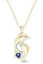 AFFY 14K Yellow Gold Over Sterling Silver Dolphin Pendant Necklace, Cubic Zirconia Gemstone, Sapphire