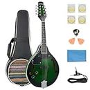 Acoustic Electric Mandolins Instrument, MIRIO A Style Mandolins Musical Instrument for Beginner Adults, 8 Strings Acoustic Mandolin with Tuner, Strings, Bag, Picks, Electric Green for Christmas Gifts