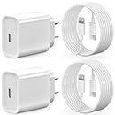 iPhone Fast Chargers, [2-Pack] 20W iPhone/iPad Charger Adapter with USB-C to Lightning Cable 1m, USB C Apple Charger Adapter with Lightning Cord Compatible with iPhone 14/13/12/11/X/9/8, iPad, Airpod