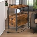 Rafaelo Mobilia Bedside Table With Power Outlet & USB Ports, 2 Drawer Bedside Table, Side Table With Drawers, Nightstand, Night Table, End Table, Living Room, Industrial Side Table, Rustic Furniture