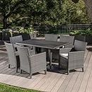 LOCCUS 7 Piece Patio Furniture Dining Set, Rattan Dining Table and Chairs Set, Conversation Set Outdoor Dining Set for Garden, Balcony, Poolside, Backyard, (Dark Brown Wicker)