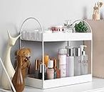 Go Hooked 2-Tier Standing Rack Bathroom Countertop Organizer Vanity Tray Cosmetic Makeup Storage Kitchen Spice Rack Standing Shelf (White, Metal, Pack of 1)
