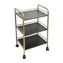 DECOWORLD || 3 Tier Premium Metal Rolling Trolley Cart Stand with Wheels|| Multifunctional Stand with Storage Rack Shelves || Space Saving Stand for Kitchen Bathroom Home and Office||Black & Golden