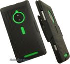 BLACK RUBBERIZED HARD CASE COVER + BELT CLIP HOLSTER STAND FOR NOKIA LUMIA 830