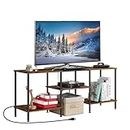 Farmhouse TV Stand for Living Room, 45" TV Console Table with Power Outlets for TV up to 50 inch, Modern Industrial Media Entertainment Center with Storage, Rustic Brown