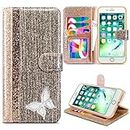 Case For iPhone 7 Plus Wallet Bling Glitter Leather Magnetic Folio Flip Cover with Card Slots & Kickstand (Gold #)