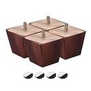 sourcing map Furniture Legs, 2 Inch(50mm) Set of 4 Square Solid Wood Couch Legs Feet Chair Table Feet Sofa Support Replacement Parts, Brown