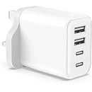 40W USB C Charger Plug for iPhone 15 14 13 12 11 Pro Max SE XS XR 8 Plus, iPad, Samsung Galaxy, Huawei, Tablet, 4-Port Fast Multi UK USBC Charging Adaptor Type C PD Power Wall Adapter