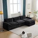 Karl home Sectional Sofa Modern Deep 3-Seat Sofa Couch with Ottoman, Chenille Sofa Sleeper Comfy Upholstered Furniture for Living Room, Apartment, Studio, Office, Black