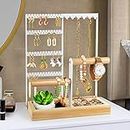 Godboat Jewelry Organizer Box, Earring Organizer with 48 Holes, 4-Tier Jewelry Organizer, 6 Hooks Necklace Holder, Makeup Organizer & Ring Holder, Gifts for Women, Preppy Stuff & Room Decor (White)