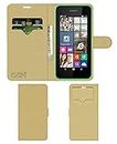 ACM Leather Window Flip Wallet Front & Back Case Compatible with Nokia Lumia 530 Mobile Cover Golden