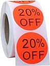 Hycodest 500 pcs Product Stickers Fluorescent Red 1.5" Round Off 20% Labels for Retail Stores Supermarkets