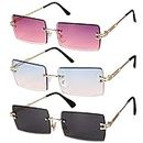 Gaosaili 3 Stücke Rechteck Randlose Sonnenbrille, Rechteck Retro Durchsichtige Linse Rahmenlose Sonnenbrille für Frauen Männer - Square Rimless Sunglasses
