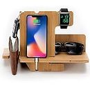 JackCubeDesign Wood Smart Watch Charger Bamboo dock Stand Multi Device Charging Station Organiser Holder for Smartphone Wallet Glasses Key(Large) – MK242A