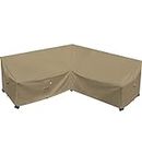 Flexiyard Heavy Duty Patio Furniture Covers, 100% Waterproof 600D Outdoor Sectional Sofa Cover, Lawn Patio Couch Cover (Desert Khaki, V-Shaped-90 x 90")