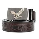 TOUGERJOY Cintura a cricchetto in vera pelle con fibbia automatica, Eagle Print regolabile Slide Belt - Click Sliding Eagle Buckle
