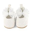 Cheerful Mario Baby Girls Mary Jane Shoes First Walking Shoes Soft PU Leather Cute Bowknot Anti Slip Soft Sole Lace White 12-18 Months