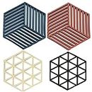 SHFTI Trivet Mats, Silicone Table Mats Heat Resistant Hot Pans Non-Slip Pot Holders Placemat for Bowl Dishes Kitchen Cooking Dining - Triangle & Line Mix (Pack of 4)