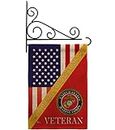 Home of Marine Corps Burlap Garden Flag - Set Wall Holder Armed Forces USMC Semper Fi United State American Military Veteran Retire Official - House Banner Small Yard Gift Double-Sided 13 X 18.5