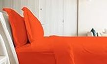 Juego completo de cama RAIMOW de color liso, sábana bajera ajustable, sábana encimera sin esquinas y dos fundas de almohada a juego de fibra de puro algodón natural (individual, color naranja)
