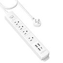 TROND Surge Protector Power Bar with USB C, 6ft Flat Plug Extension Cord Indoor, 4 Outlets 4 USB Desk Chargers, Slim Travel Power Strip, Wall Mount, Home Office Supplies College Dorm Room Essentials