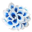 Mini 15" Artificial Calla Lily 10 Stem Bridal Bouquets Artificial Latex Real Touch Flowers for Home Party Decor (White Blue)