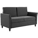 HOMCOM 56" Loveseat Sofa, Upholstered 2-Seater Couch with Armrests and Wooden Legs for Living Room, Bedroom, Dark Grey