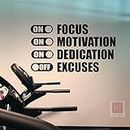 ISEE 360® Gym Stickers for Wall Large Size Focus Motivation Dedication Excuses Sticker for Glass Bedroom Fitness Workout Vinyl Black Decals W x H 22 x 12 inches