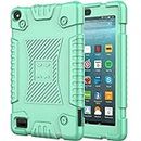 Lantier Heavy Duty Shock Skid Proof Kids Rugged Bumper Armor Protective Silicone Back Cover for Amazon All-New Kindle Fire 7 2019 Tablet, 9th Generation Fire 7" Display 2019 Release Mint Green