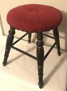 Antique Small Childs Stool Original Black Paint & Hand Hooked Top - 10.5"