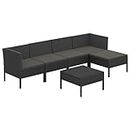 vidaXL Black Poly Rattan 6-Piece Garden Lounge Set with Cushions - Modular Outdoor Patio Furniture Suitable for Garden, Patio, Deck use