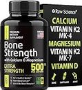 Calcium Magnesium Supplement, Bone Strength Supplements, Сalcium with Vitamin D & K2, Plant Based Calcium Pills for Women and Men, Magnesium + Calcium Supplement 500MG Per Serving, 90 Vegan Capsules