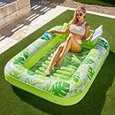 Sloosh Inflatable Tanning Pool Lounger Float for Adults, 70" x 46" Large Suntan Tub Pool Floats Sun Tan Tub Ice Bath Tub Tanning Bed Blow up Pool Raft Lounge Floatie, L-Green