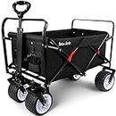 BEAU JARDIN Folding Festival Trolley Camping Trolley Wagon Cart 330 LBS Capacity All Terrain Utility Beach Trolley Collapsible Grocery Canvas Portable Light Weight Outdoor Garden Sports Wheel Black