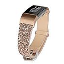 Bling Bands Compatible with Fitbit Charge 2 Band, Women Strap Shiny Glitter Leather Replacement Bands Compatible with Fitbit Charge 2 Wristbands (Rose Gold)