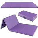 Goplus 8' x 4' x 2" Gymnastics Mat, Folding Tumbling Mat with Carry Handles, Hook & Loop Fasteners, 4 Panels for Fitness Exercise Yoga Stretching Aerobics Workouts, Thick Gym mats for Home (Purple)