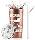JENVIO Horse Gifts For Women | Horses Keep Me Stable | 20 oz Stainless Steel Wine/Coffee Tumbler w Lid Straws and Gift Box | Unique Mug For Girls, Mom, Birthday, Lovers, Valentine's Day Gift