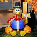 Thanksgiving Day Inflatable Turkey (Turkey with Happy Thanksgiving Day),6 FT Lighted Blow Up Turkey with Pilgrim Hat,Indoor and Outdoor Thanksgivings Inflatables Decor