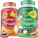 Superfood Fruit and Veggie Supplement - 360 Whole Super Fruit and Vegetable Supplements & Vitamin, Natural Energy Levels, Soy Free, Vegan Capsules - 180 Count (Pack of 2)