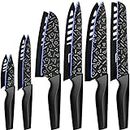 Astercook Knife Set, 12 Pcs Colorful Geometric Pattern Kitchen Knife Set, 6 Stainless Steel Kitchen Knives with 6 Blade Guards, Dishwasher Safe, Gifts for Mothers Day Black