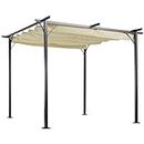 Outsunny 3 x 3(m) Metal Pergola with Retractable Roof, Garden Gazebo Metal Pergola Canopy. Outdoor Sun Shade Shelter for Party BBQ, Beige