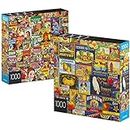 2-Pack of 1000-Piece Jigsaw Puzzles, for Adults, Families, and Kids Ages 8 and up, Retro Comics and Fruit Labels